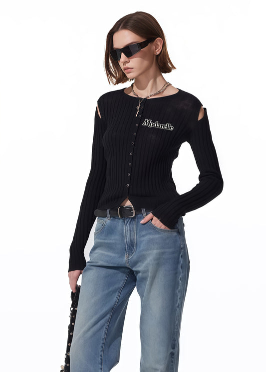 Luna Hollow Texture Knit Cardigan Top