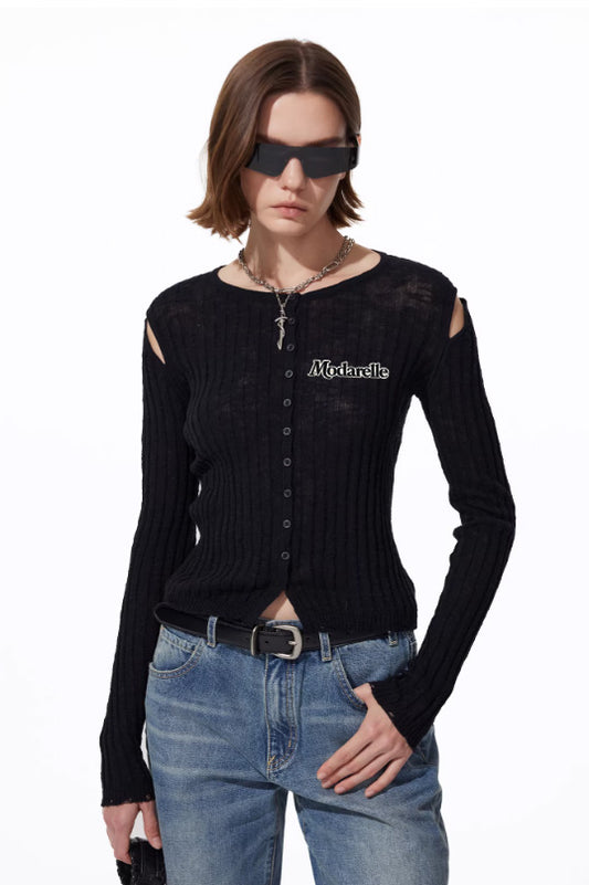 Luna Hollow Texture Knit Cardigan Top