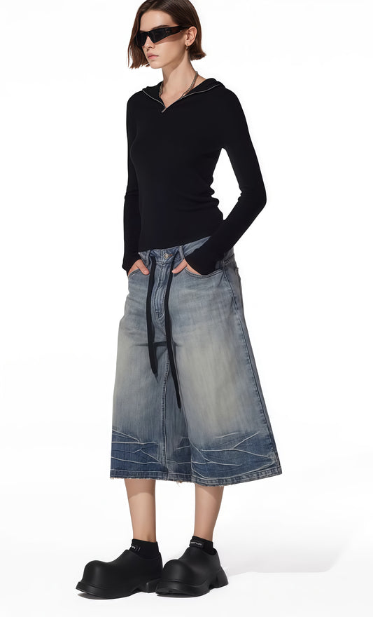 Retro Fade Cropped Denim Pants